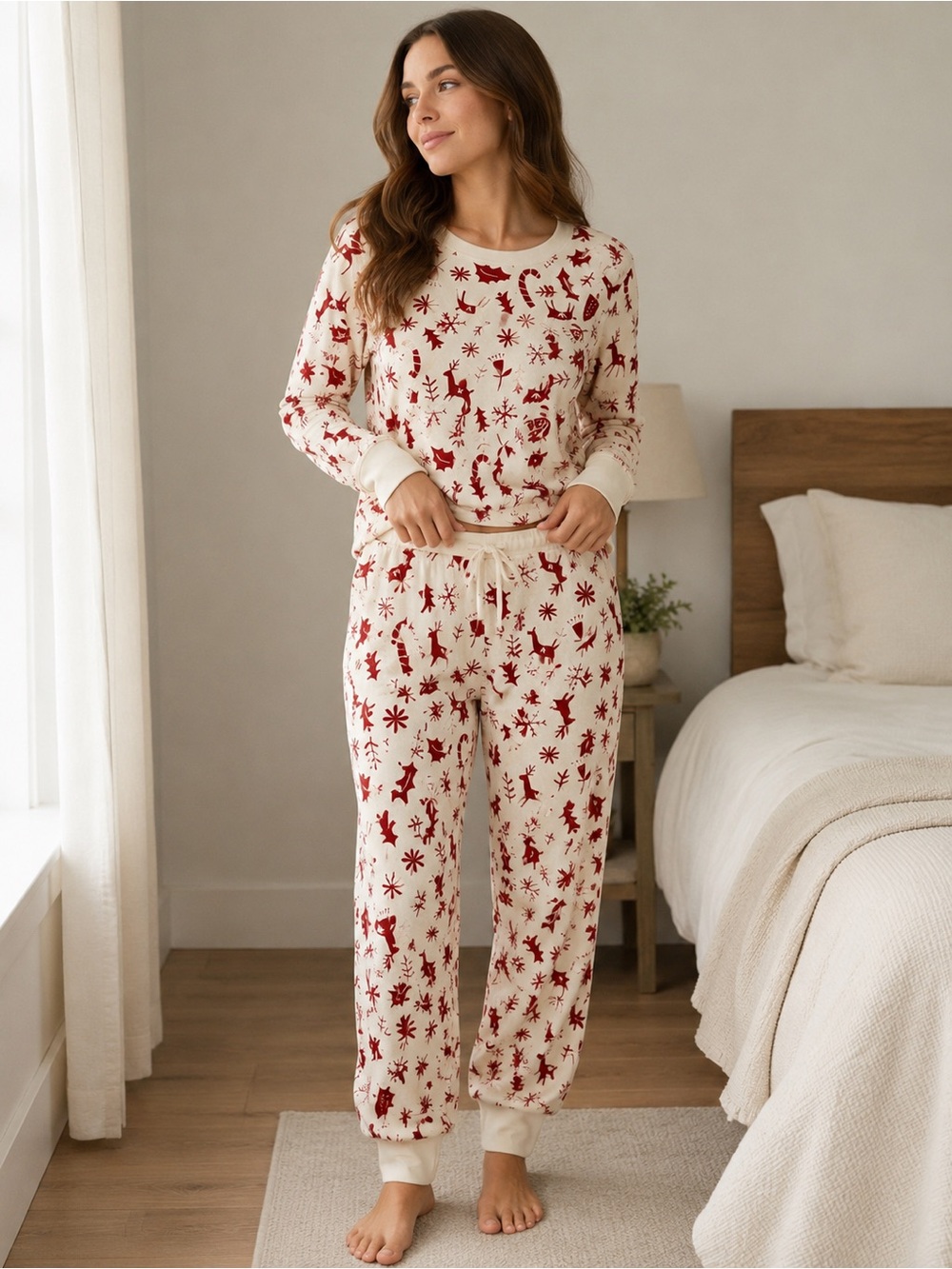 Hanna Andersson Cozy Red & Cream Holiday Print Pajama Set organic cotton size S